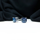 3 CT Cushion Cut Created Blue Sapphire Solitaire Stud Earring in Silver Lab Created Blue Sapphire - ( AAAA ) - Quality 92.5 Sterling Silver - Rosec Jewels