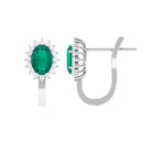 1.75 CT Oval Cut Emerald and Diamond Halo Stud Earring Emerald - ( AAA ) - Quality - Rosec Jewels