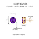 Solitaire Stud Earrings with Round Shaped Amethyst Amethyst - ( AAA ) - Quality - Rosec Jewels