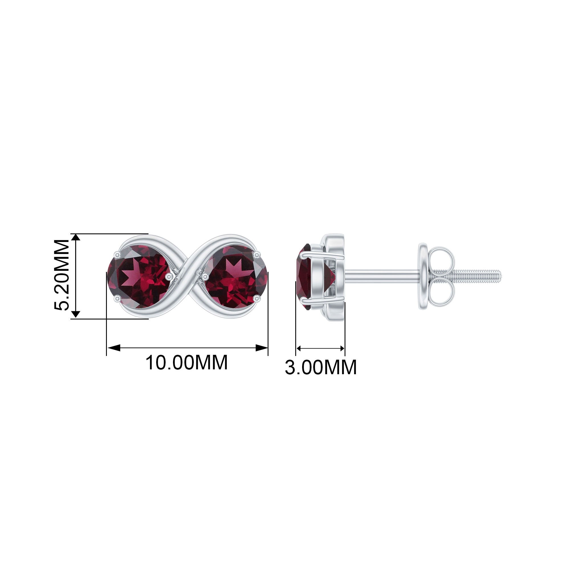 1.50 CT Simple Rhodolite Two Stone Infinity Stud Earrings Rhodolite - ( AAA ) - Quality - Rosec Jewels