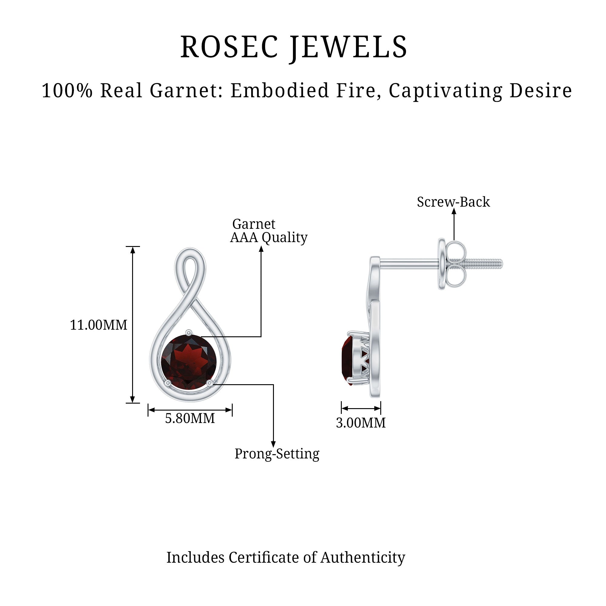 0.50 CT Round Cut Garnet Solitaire Infinity Stud Earrings Garnet - ( AAA ) - Quality - Rosec Jewels