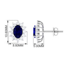 2 CT Oval Shape Blue Sapphire and Diamond Starburst Stud Earrings Blue Sapphire - ( AAA ) - Quality - Rosec Jewels