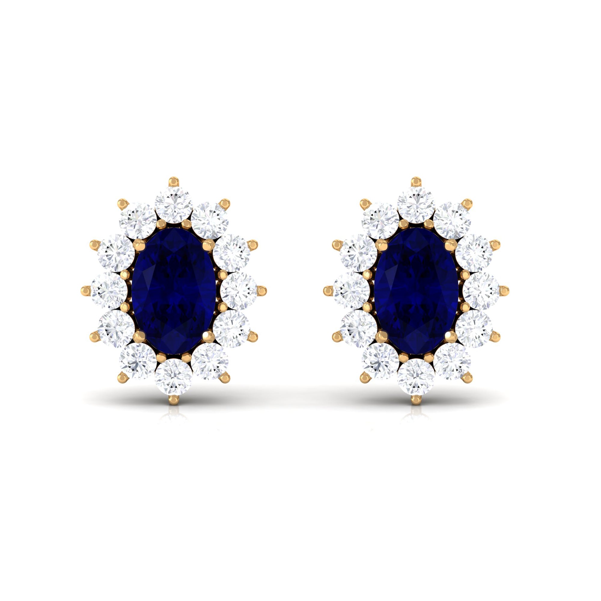 2 CT Oval Shape Blue Sapphire and Diamond Starburst Stud Earrings Blue Sapphire - ( AAA ) - Quality - Rosec Jewels