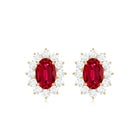 Classic Created Ruby Halo Stud Earrings with Diamond Lab Created Ruby - ( AAAA ) - Quality - Rosec Jewels