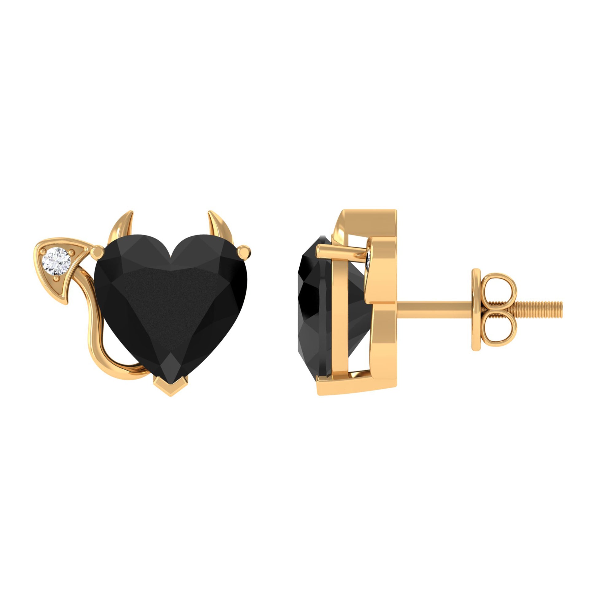 Heart Shape Lab Grown Black Diamond Gothic Stud Earrings with Diamond Lab Created Black Diamond - ( AAAA ) - Quality - Rosec Jewels