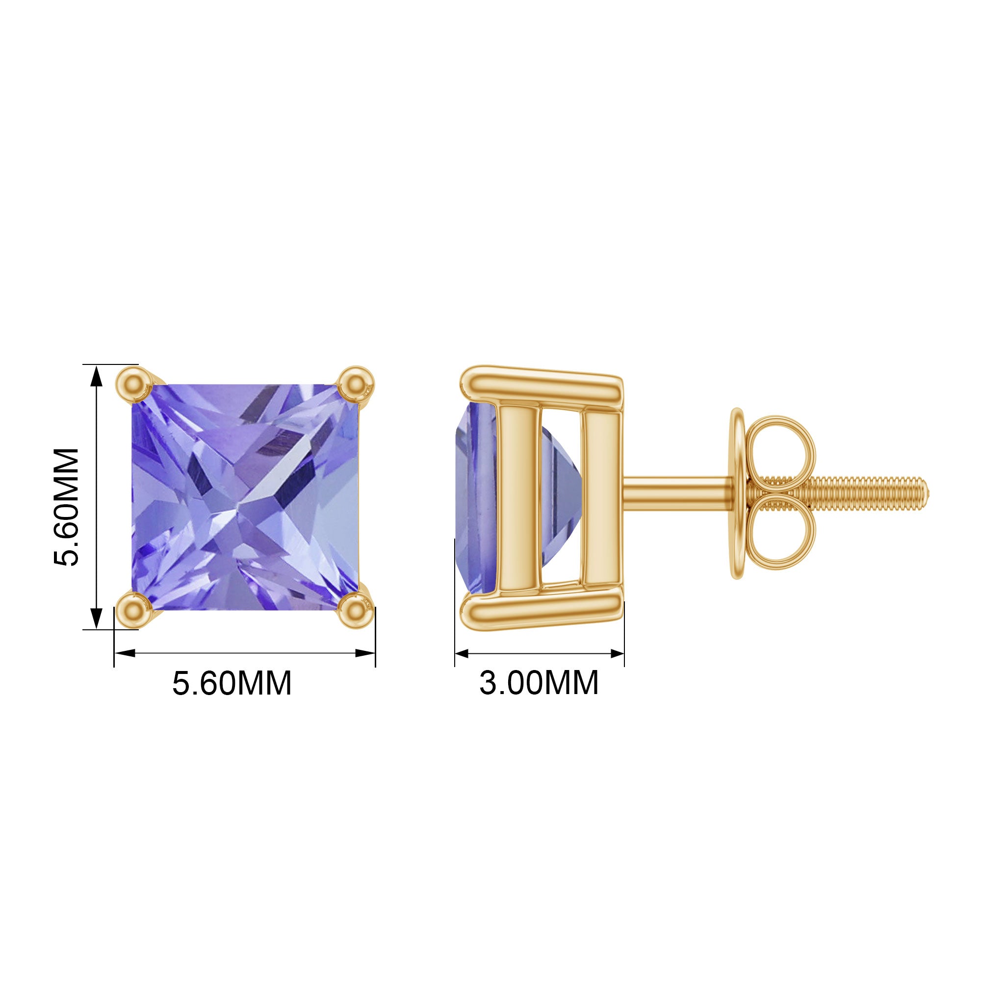 4 MM Princess Cut Tanzanite Solitaire Stud Earrings Tanzanite - ( AAA ) - Quality - Rosec Jewels