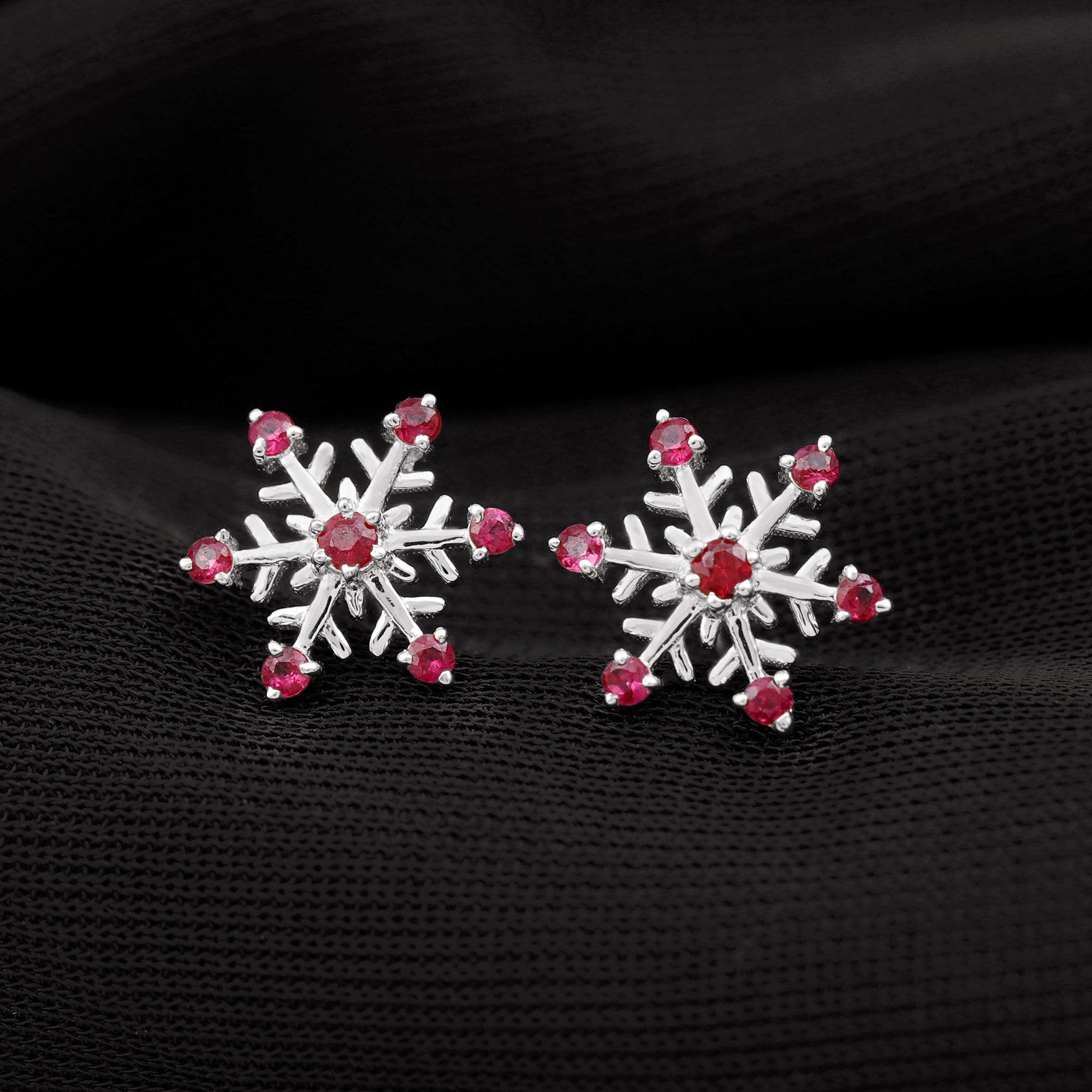 1/4 CT Ruby Snowflake Stud Earrings Ruby - ( AAA ) - Quality - Rosec Jewels