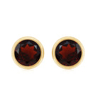 Round Shape Garnet Solitaire Stud Earrings in Bezel Setting Garnet - ( AAA ) - Quality - Rosec Jewels