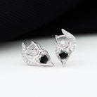 1/2 CT Heart Shape Black Onyx and Moissanite Cat Stud Earrings in Silver - Rosec Jewels