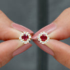 Classic Ruby Stud Earrings with Diamond Accent Ruby - ( AAA ) - Quality - Rosec Jewels