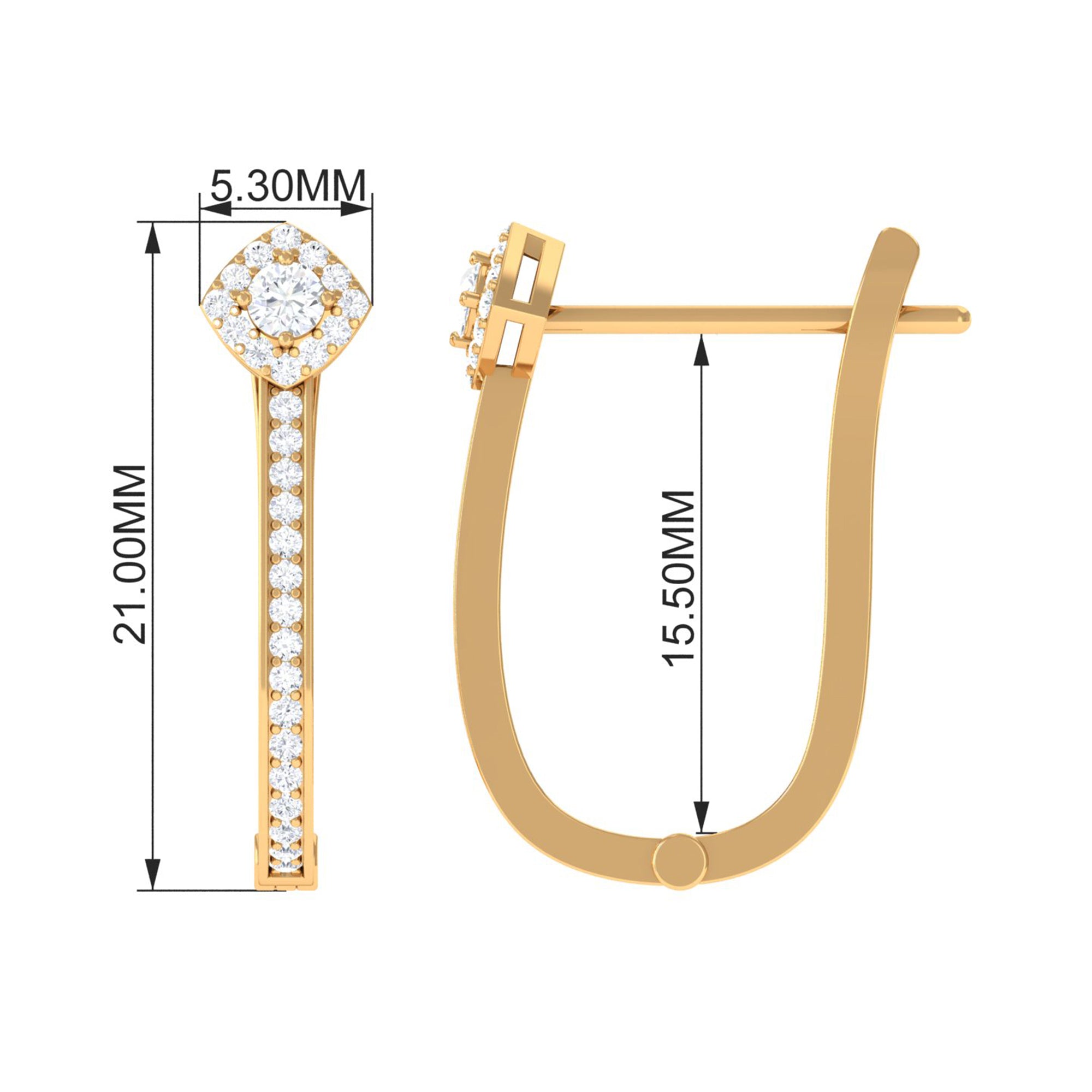 Round Cut Real Diamond Simple J Hoop Earrings Diamond - ( HI-SI ) - Color and Clarity - Rosec Jewels