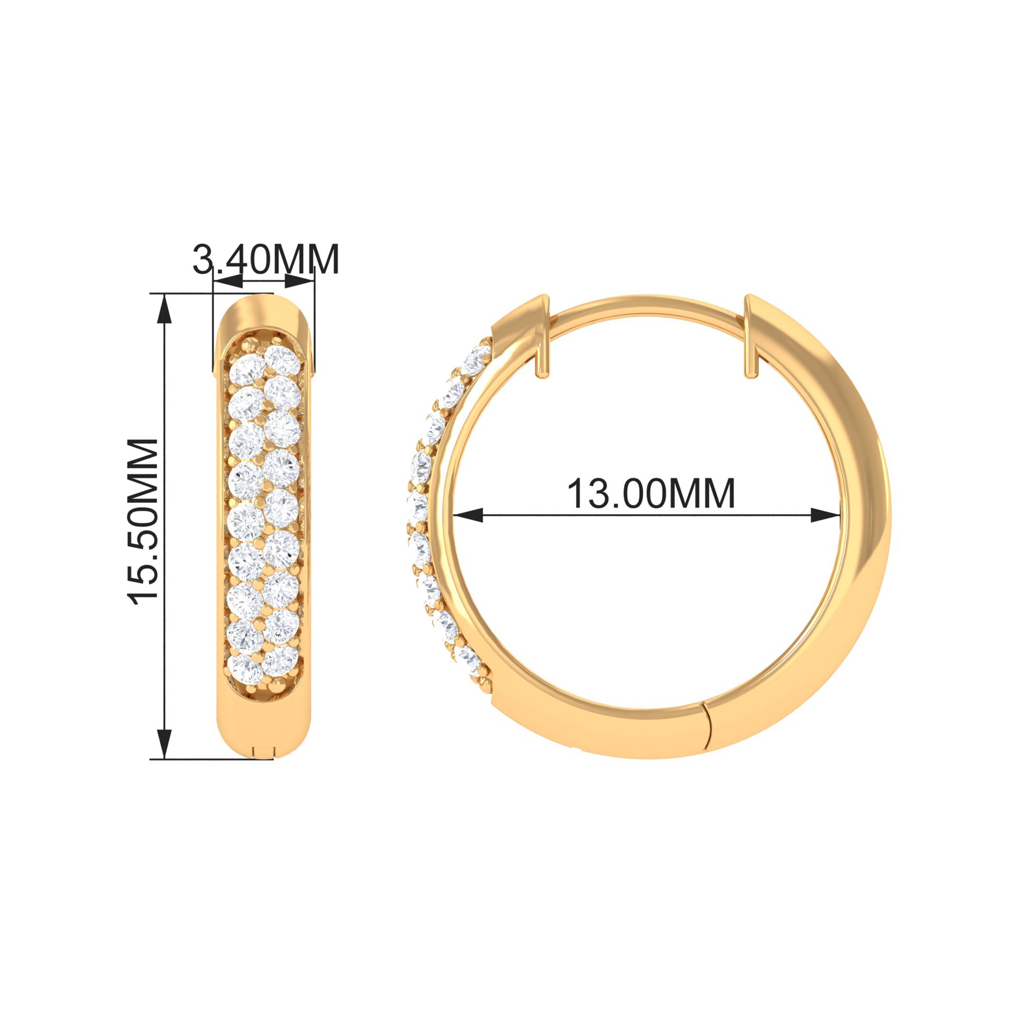 Pave Set Natural Diamond Minimal Hinged Hoop Earrings Diamond - ( HI-SI ) - Color and Clarity - Rosec Jewels