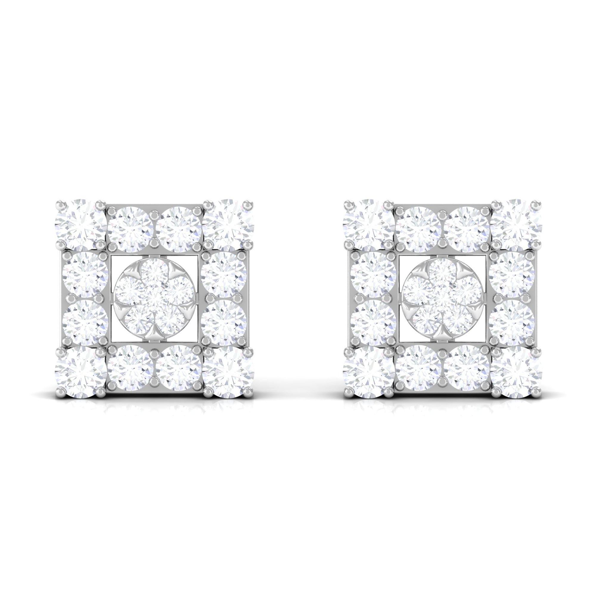 Certified Moissanite Square Stud Earrings Moissanite - ( D-VS1 ) - Color and Clarity - Rosec Jewels