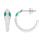 Emerald and Diamond Snake Hinged Hoop Earrings Emerald - ( AAA ) - Quality - Rosec Jewels