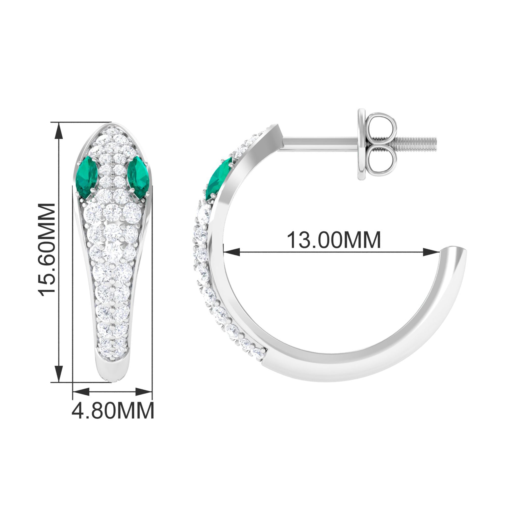 Emerald and Diamond Snake Hinged Hoop Earrings Emerald - ( AAA ) - Quality - Rosec Jewels