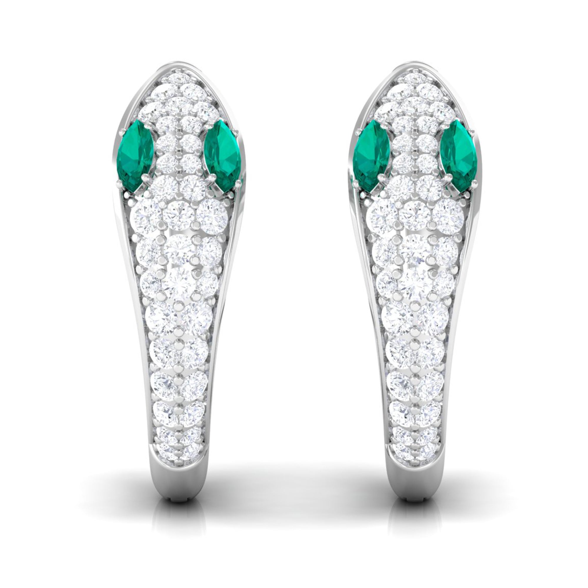 Emerald and Diamond Snake Hinged Hoop Earrings Emerald - ( AAA ) - Quality - Rosec Jewels