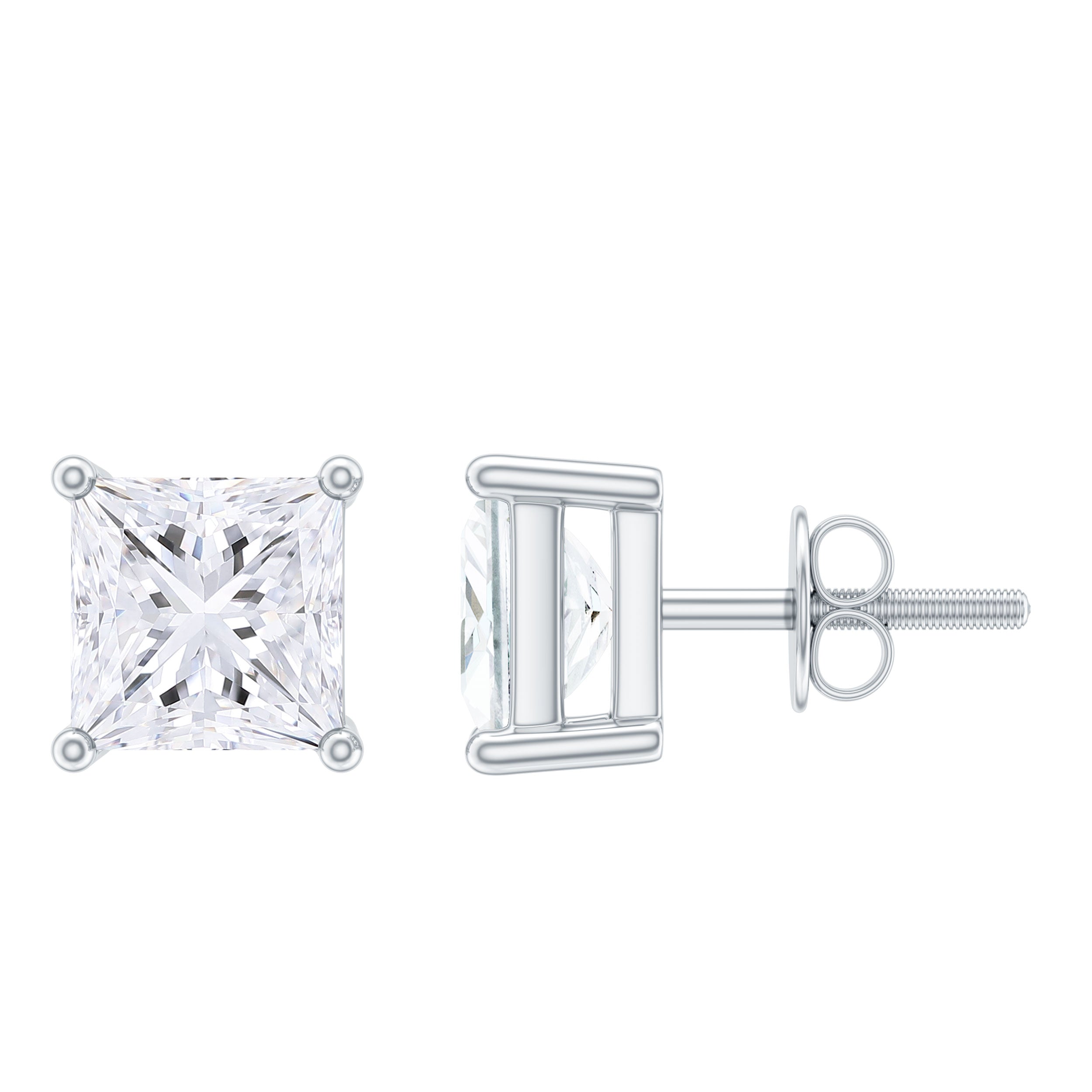 6 MM Solitaire Princess Cut Certified Moissanite Stud Earrings Moissanite - ( D-VS1 ) - Color and Clarity - Rosec Jewels