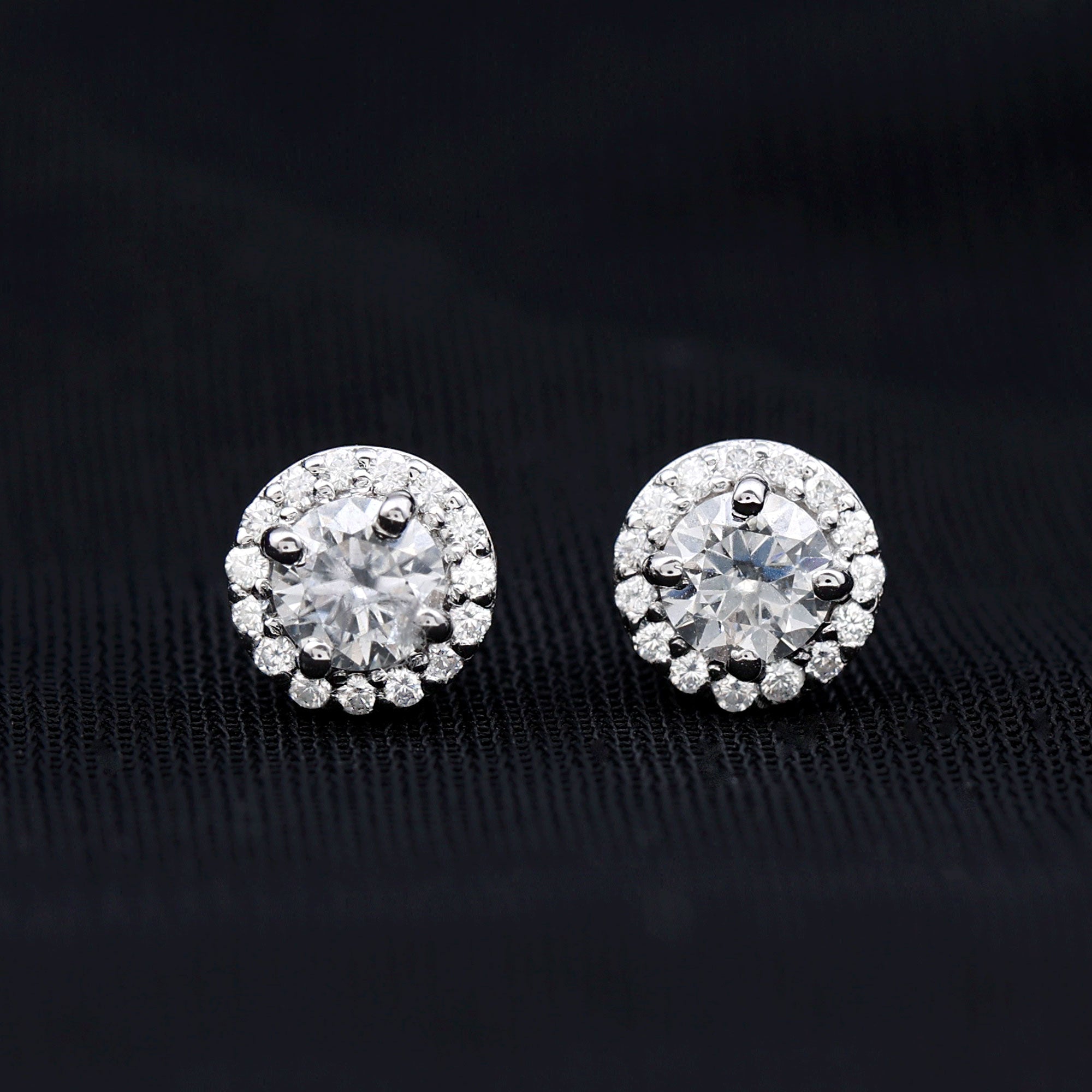 3/4 CT Round Moissanite Elegant Halo Stud Earrings in Gold Moissanite - ( D-VS1 ) - Color and Clarity - Rosec Jewels