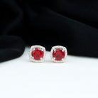 6 MM Round Lab Grown Ruby Halo Stud Earrings with Diamond Lab Created Ruby - ( AAAA ) - Quality - Rosec Jewels