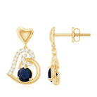 Blue Sapphire and Diamond Accent Heart Drop Earring Blue Sapphire - ( AAA ) - Quality - Rosec Jewels