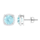 Sky Blue Topaz and Diamond Halo Stud Earrings Sky Blue Topaz - ( AAA ) - Quality - Rosec Jewels