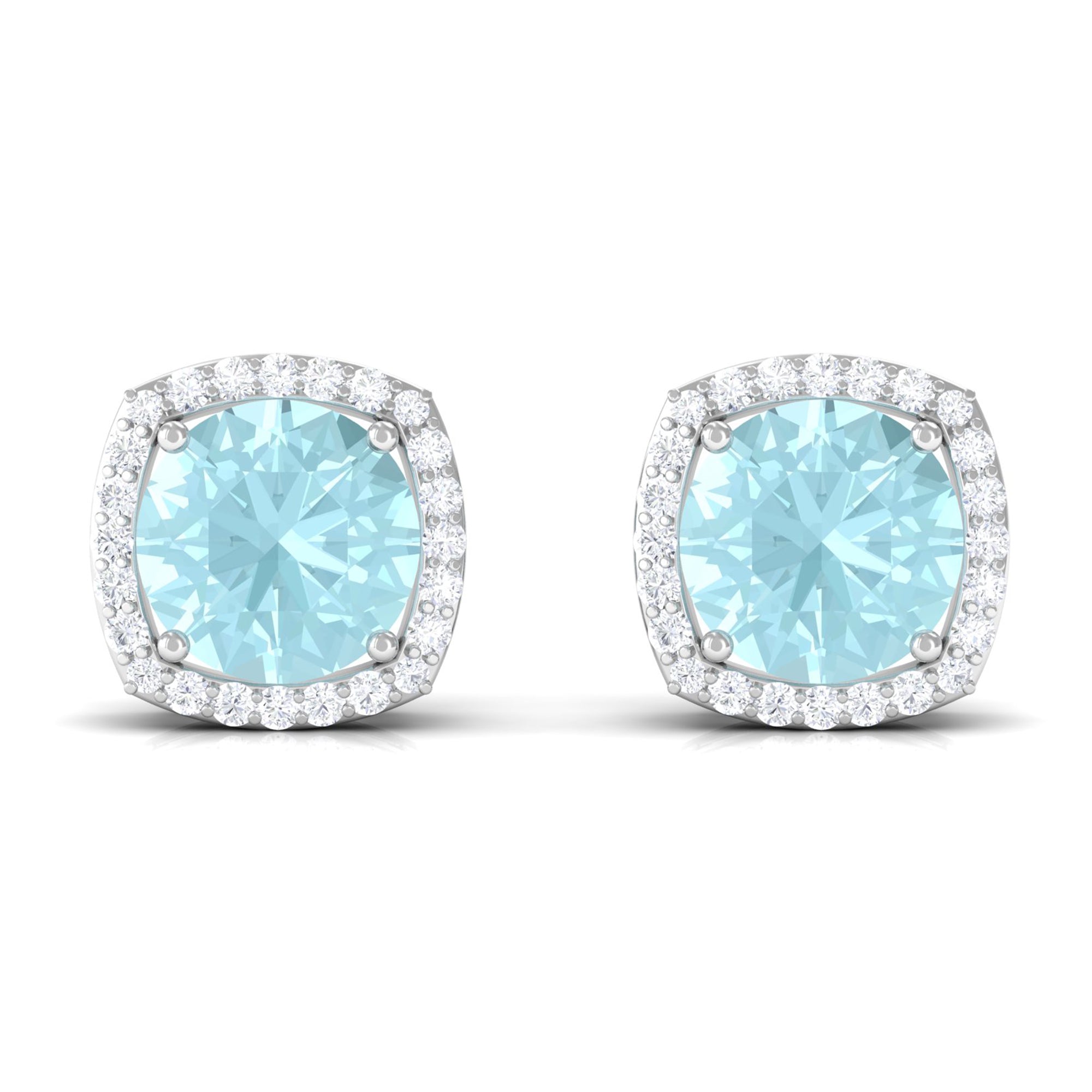 Sky Blue Topaz and Diamond Halo Stud Earrings Sky Blue Topaz - ( AAA ) - Quality - Rosec Jewels