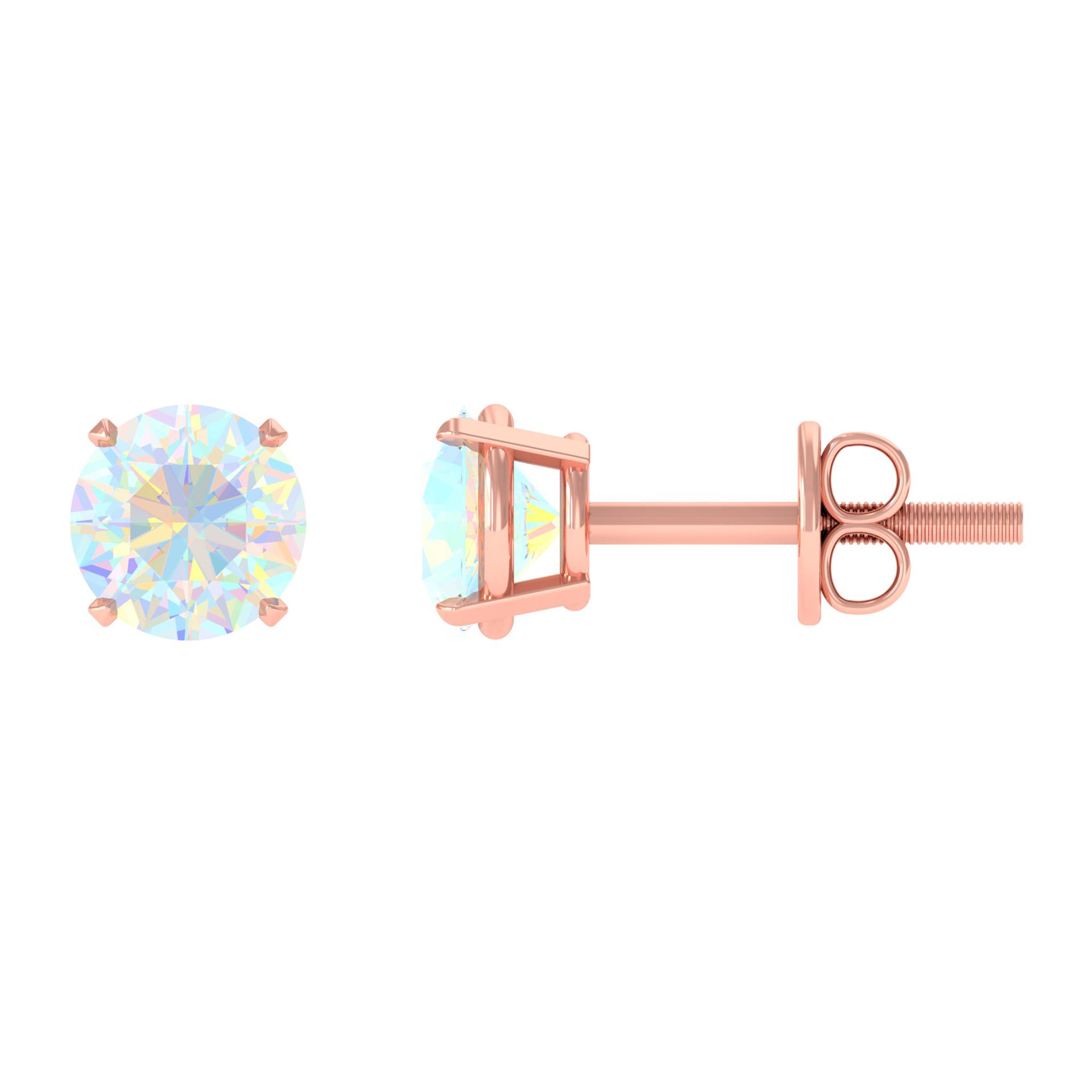 Round Ethiopian Opal Solitaire Stud Earrings Ethiopian Opal - ( AAA ) - Quality - Rosec Jewels