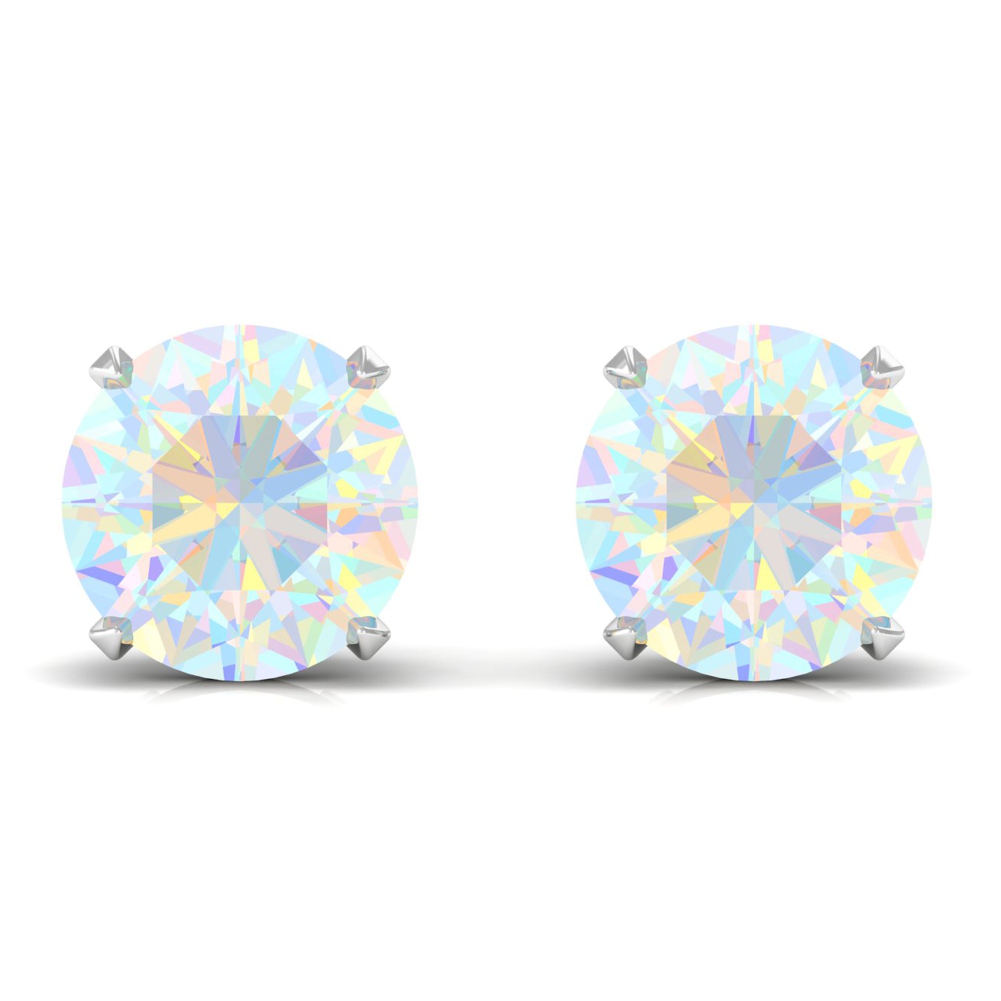 Round Ethiopian Opal Solitaire Stud Earrings Ethiopian Opal - ( AAA ) - Quality - Rosec Jewels