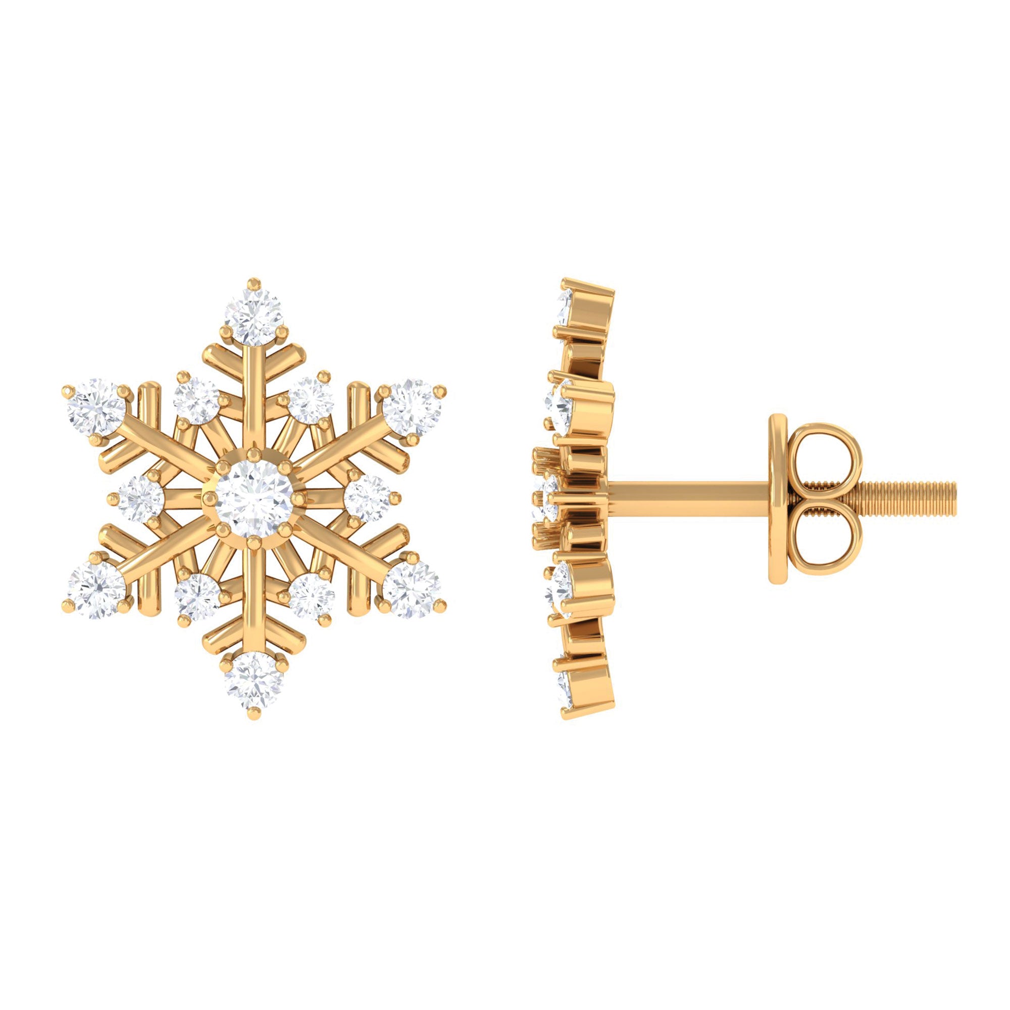 0.75 CT Certified Moissanite Snowflake Stud Earrings in Gold Moissanite - ( D-VS1 ) - Color and Clarity - Rosec Jewels