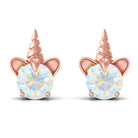 1 CT Ethiopian Opal Unicorn Solitaire Stud Earrings in Gold Ethiopian Opal - ( AAA ) - Quality - Rosec Jewels