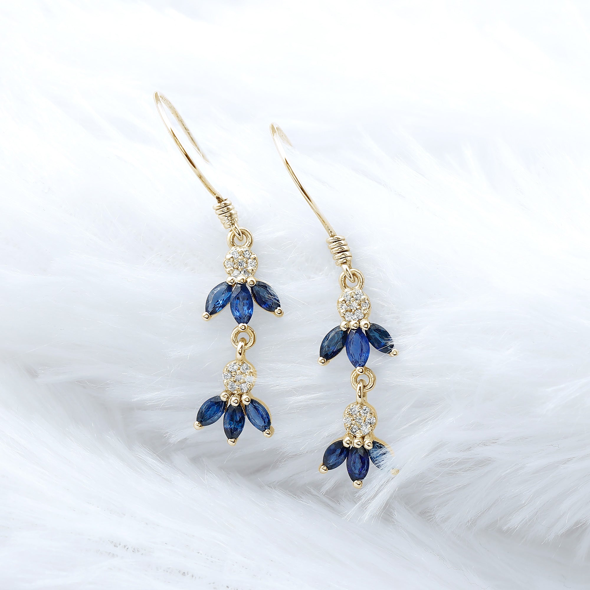 1.75 CT Blue Sapphire and Diamond Dangle Earrings Blue Sapphire - ( AAA ) - Quality - Rosec Jewels