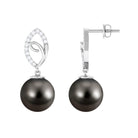 Tahitian Pearl Leaf Drop Earrings with Diamond Tahitian pearl - ( AAA ) - Quality - Rosec Jewels