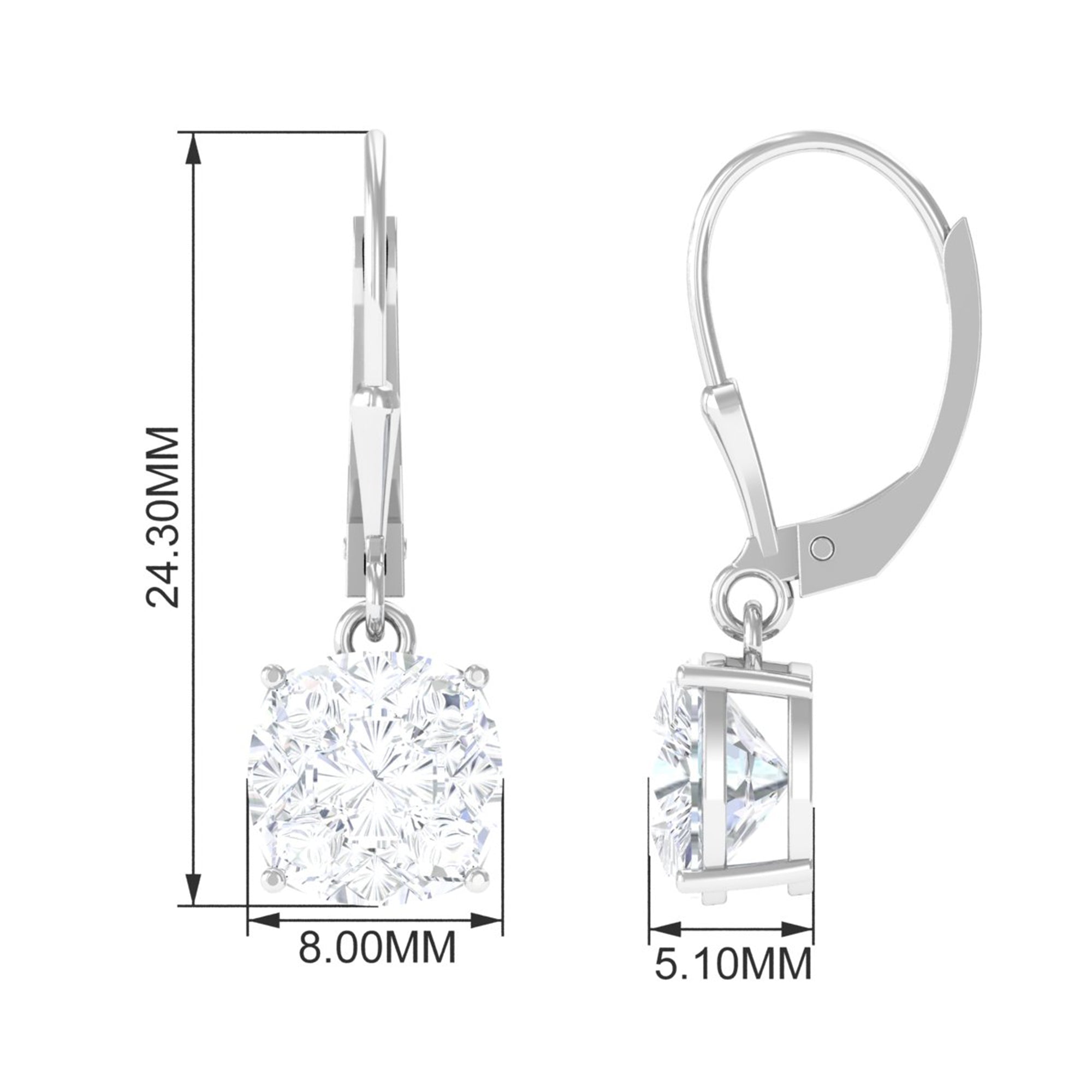 Cushion Cut Cubic Zirconia Solitaire Drop Earrings Zircon - ( AAAA ) - Quality - Rosec Jewels