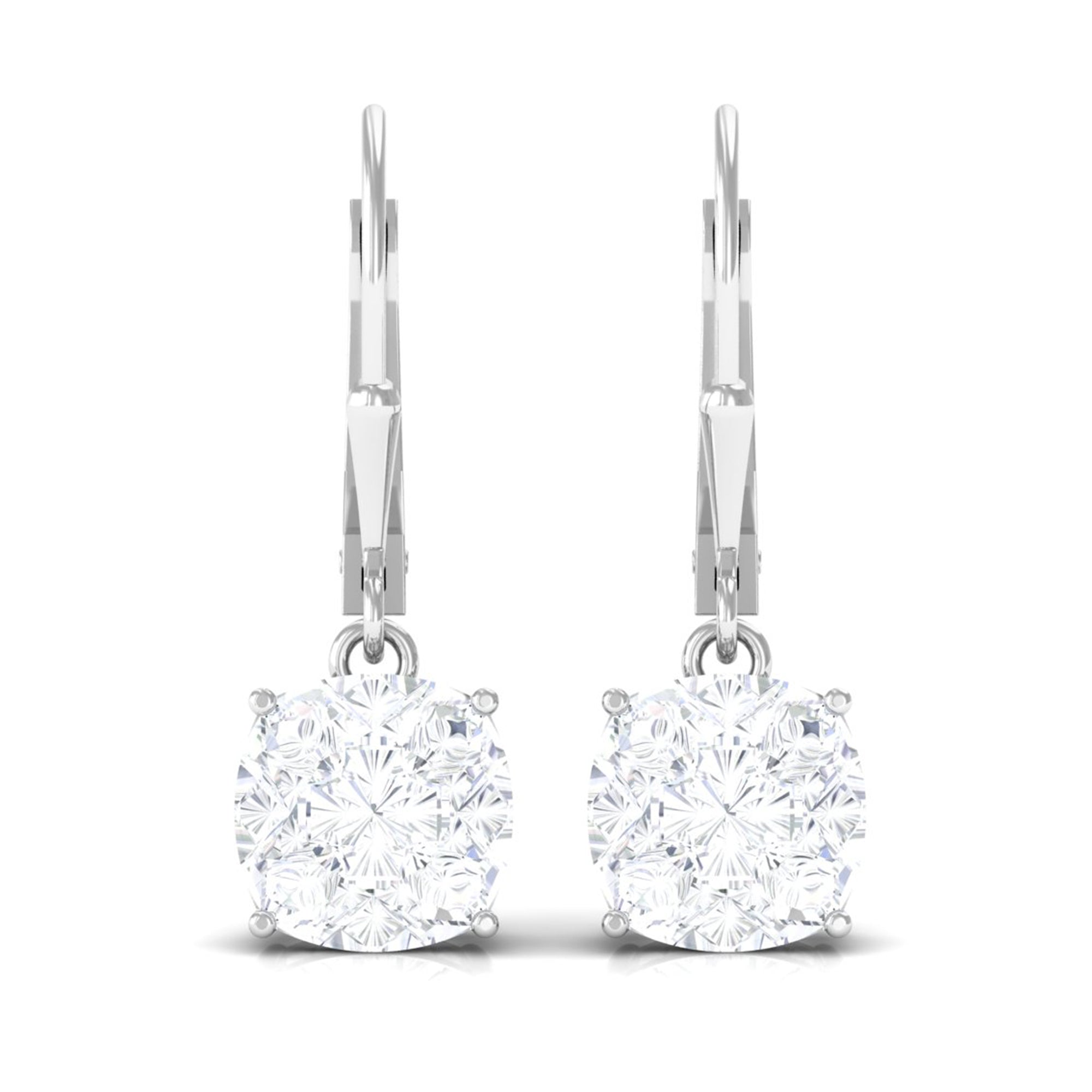 Cushion Cut Cubic Zirconia Solitaire Drop Earrings Zircon - ( AAAA ) - Quality - Rosec Jewels