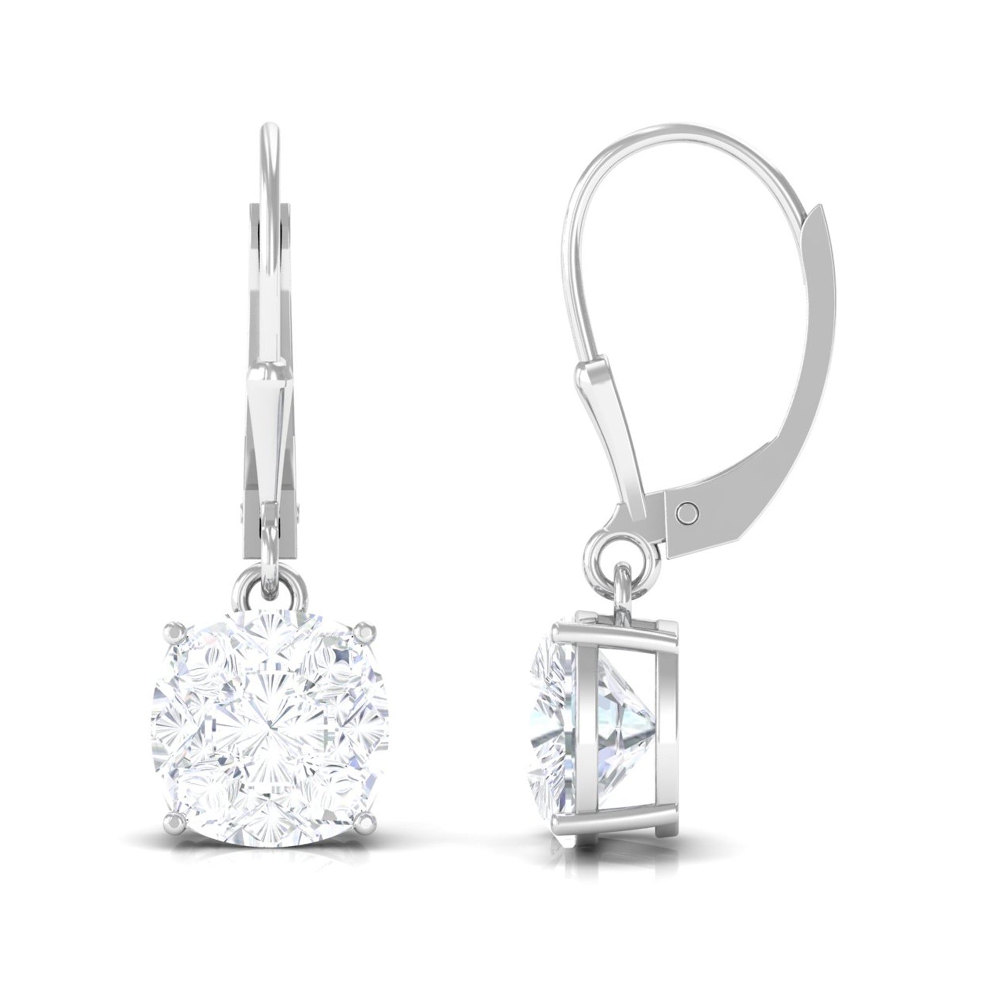 Cushion Cut Cubic Zirconia Solitaire Drop Earrings Zircon - ( AAAA ) - Quality - Rosec Jewels