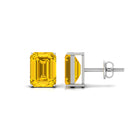 Emerald Cut Created Yellow Sapphire Solitaire Stud Earrings Lab Created Yellow Sapphire - ( AAAA ) - Quality - Rosec Jewels