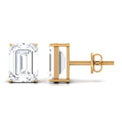 Emerald Cut Cubic Zirconia Solitaire Stud Earrings Zircon - ( AAAA ) - Quality - Rosec Jewels