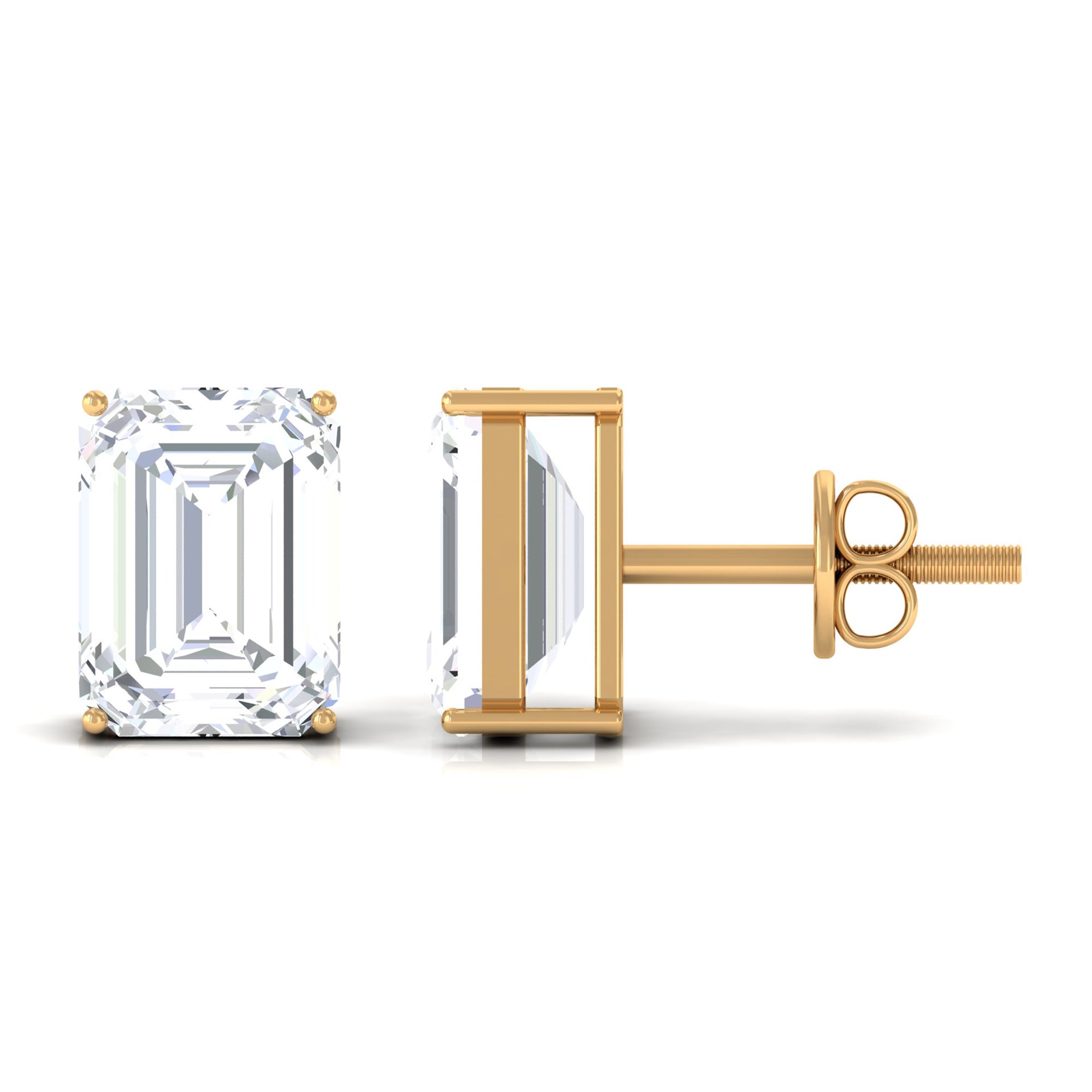 Emerald Cut Cubic Zirconia Solitaire Stud Earrings Zircon - ( AAAA ) - Quality - Rosec Jewels