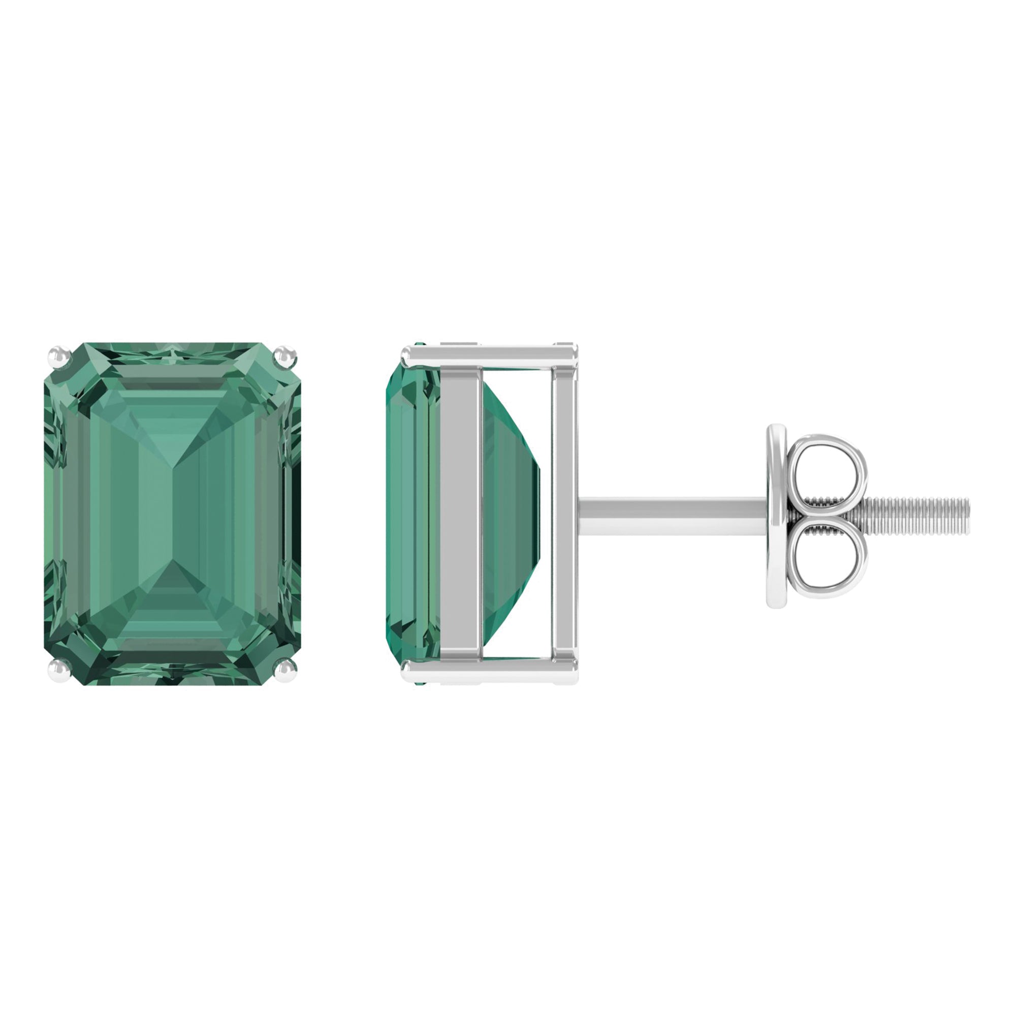 Solitaire Created Green Sapphire Octagon Stud Earrings Lab Created Green Sapphire - ( AAAA ) - Quality - Rosec Jewels