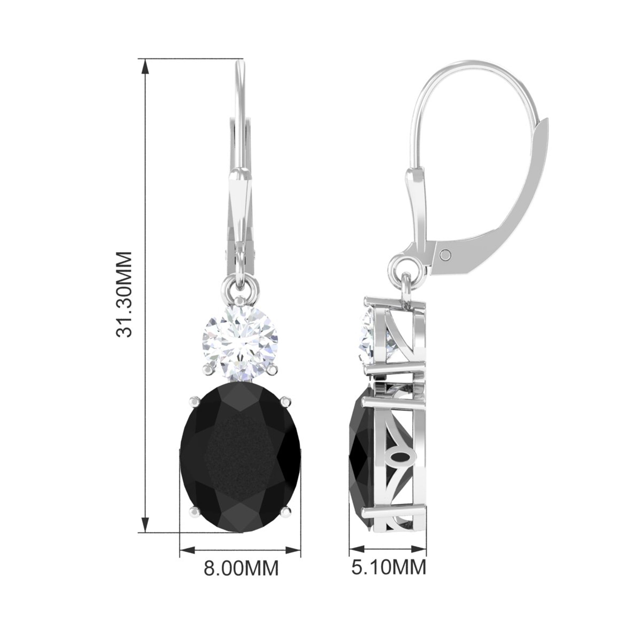 Oval Created Black Diamond Drop Earrings with Moissanite Lab Created Black Diamond - ( AAAA ) - Quality - Rosec Jewels