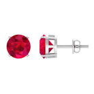 Round Created Ruby Solitaire Stud Earrings Lab Created Ruby - ( AAAA ) - Quality - Rosec Jewels