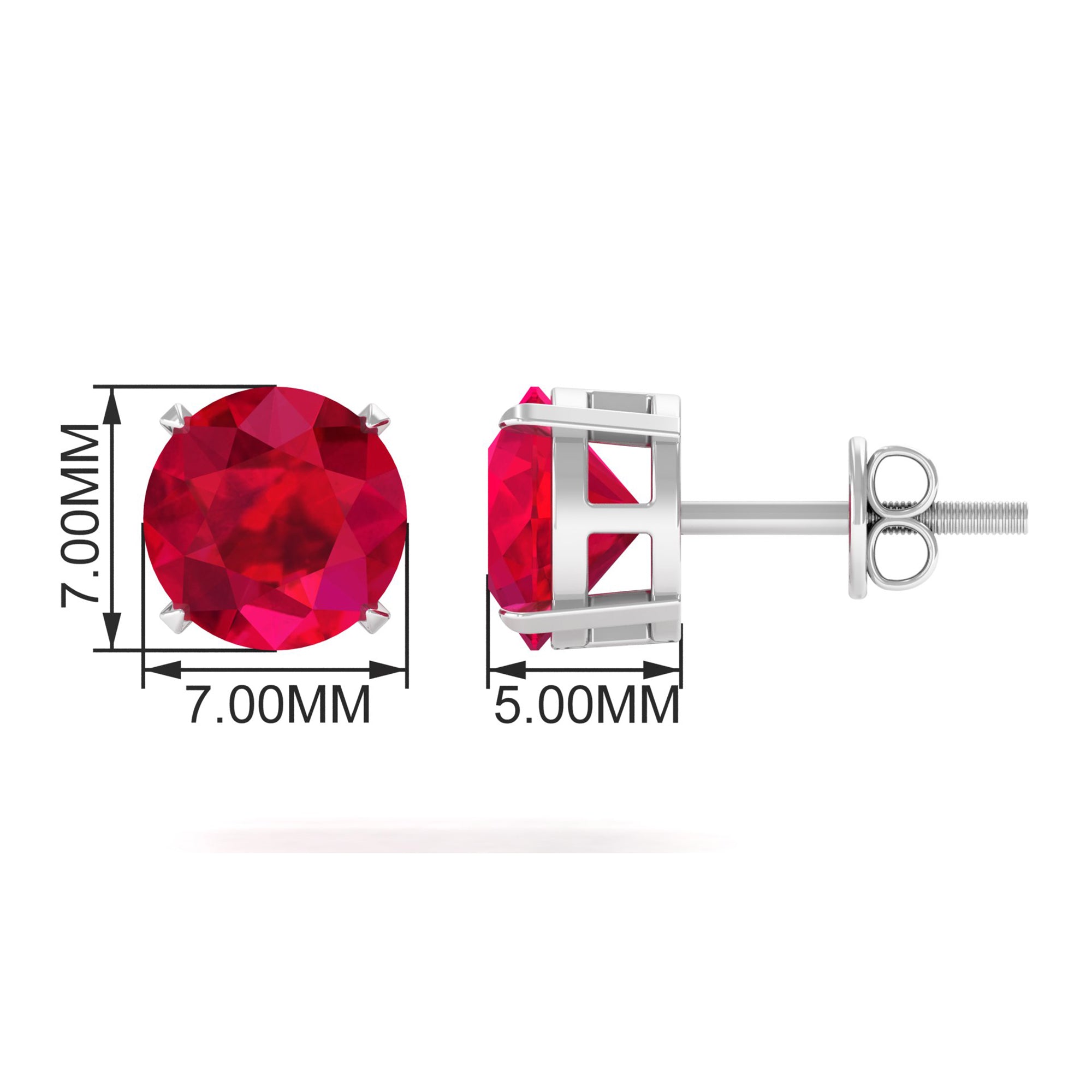 Round Created Ruby Solitaire Stud Earrings Lab Created Ruby - ( AAAA ) - Quality - Rosec Jewels