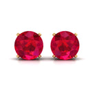 Round Created Ruby Solitaire Stud Earrings Lab Created Ruby - ( AAAA ) - Quality - Rosec Jewels