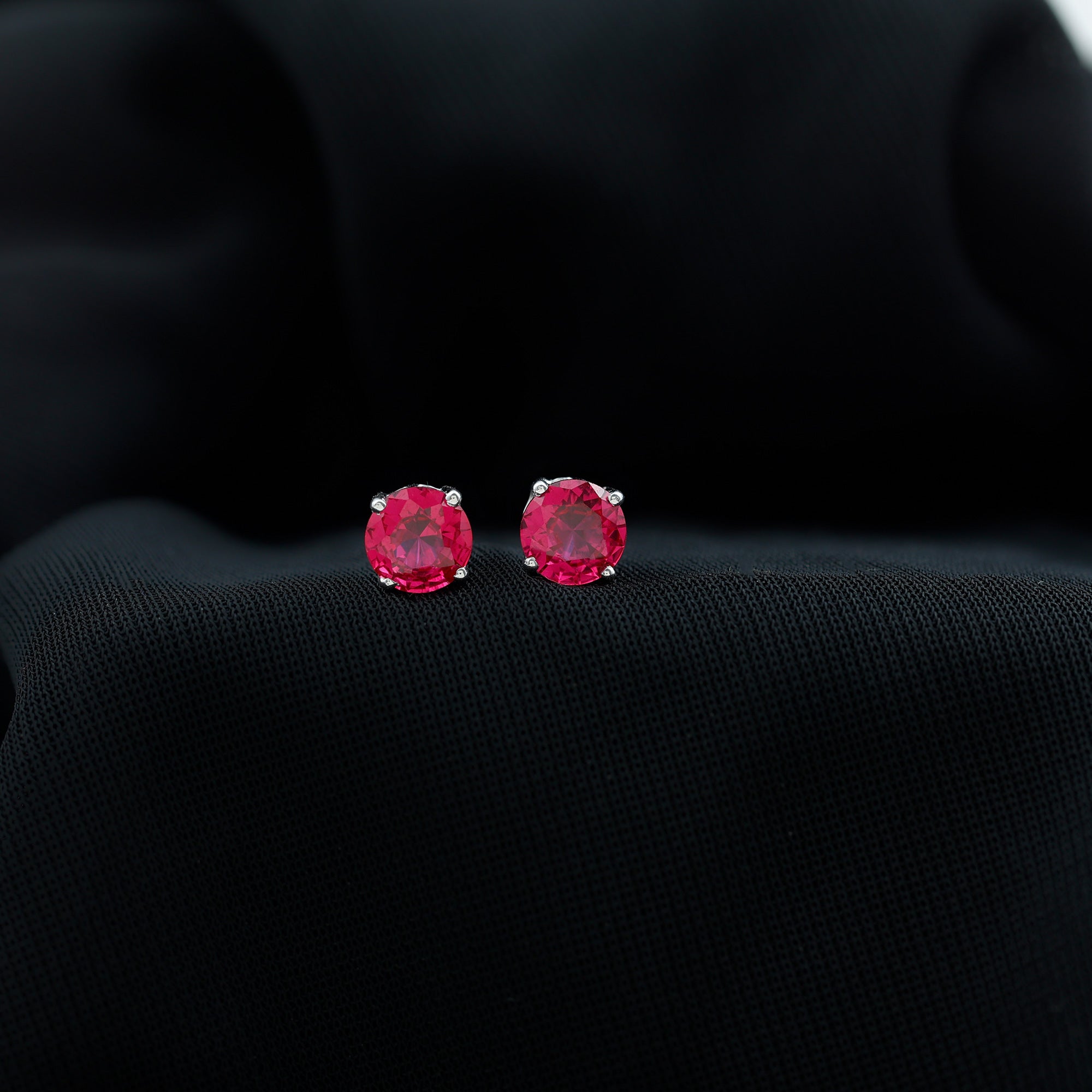 6 MM Round Cut Solitaire Lab Created Ruby Silver Stud Earring for women - Rosec Jewels