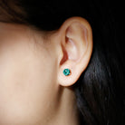 Elegant Created Emerald Solitaire Stud Silver Earrings Lab Created Emerald - ( AAAA ) - Quality 92.5 Sterling Silver - Rosec Jewels