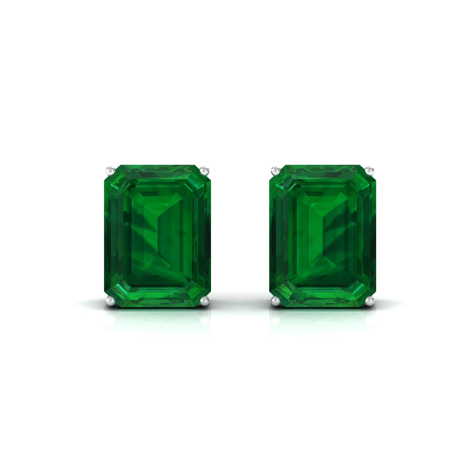 Octagon Cut Created Emerald Solitaire Stud Earrings Lab Created Emerald - ( AAAA ) - Quality - Rosec Jewels