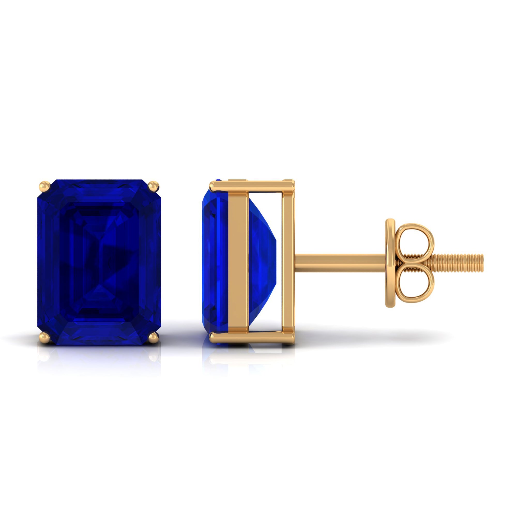 Emerald Cut Created Blue Sapphire Solitaire Stud Earrings Lab Created Blue Sapphire - ( AAAA ) - Quality - Rosec Jewels