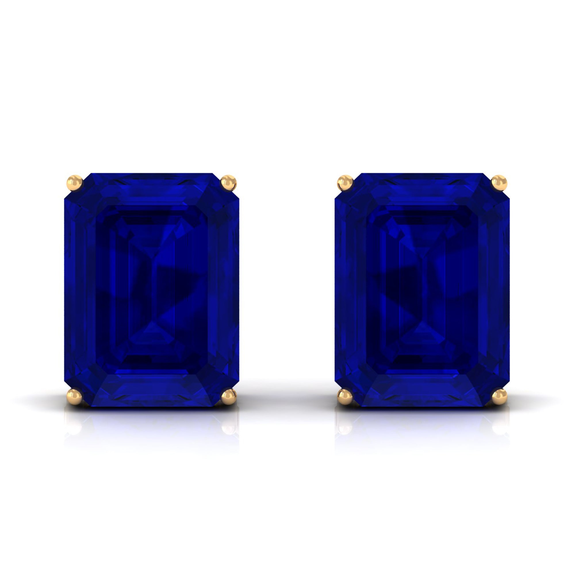 Emerald Cut Created Blue Sapphire Solitaire Stud Earrings Lab Created Blue Sapphire - ( AAAA ) - Quality - Rosec Jewels