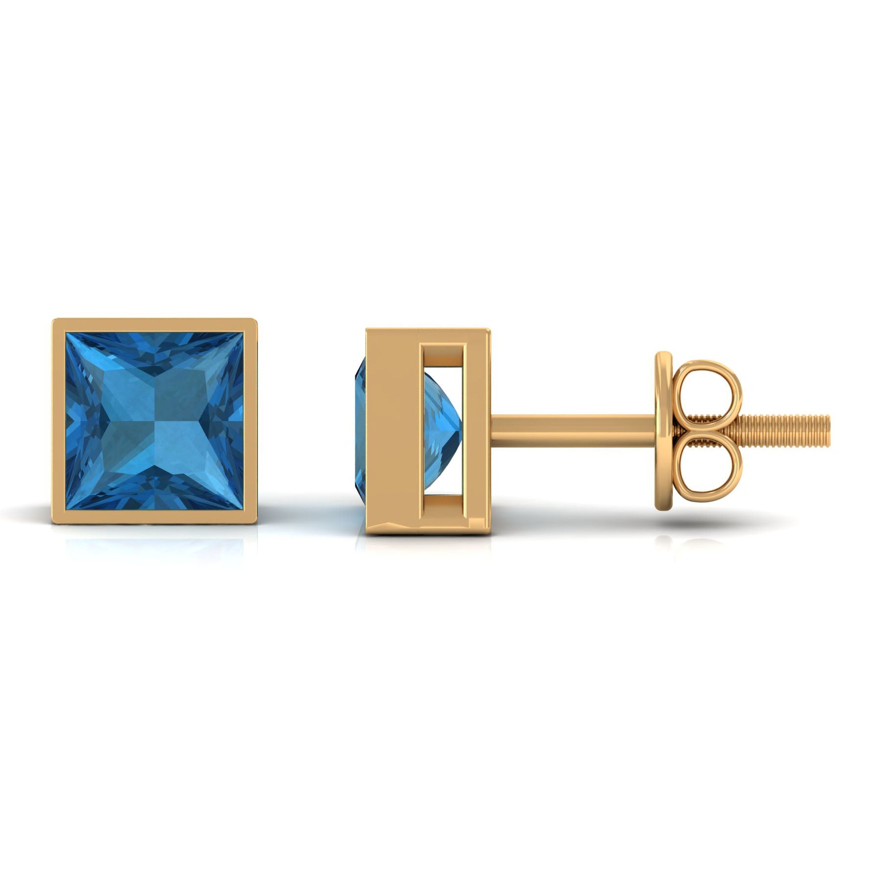 1 CT Princess Cut London Blue Topaz Solitaire Stud Earrings London Blue Topaz - ( AAA ) - Quality - Rosec Jewels