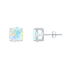 8 MM Cushion Cut Ethiopian Opal Solitaire Stud Earrings in Silver Ethiopian Opal - ( AAA ) - Quality 92.5 Sterling Silver - Rosec Jewels